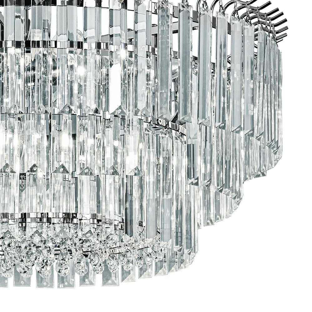 Pendantlightie - Modern 9 - Light Round Drum 3 - Tier Chandelier With Crystal - Chandeliers - Chrome -
