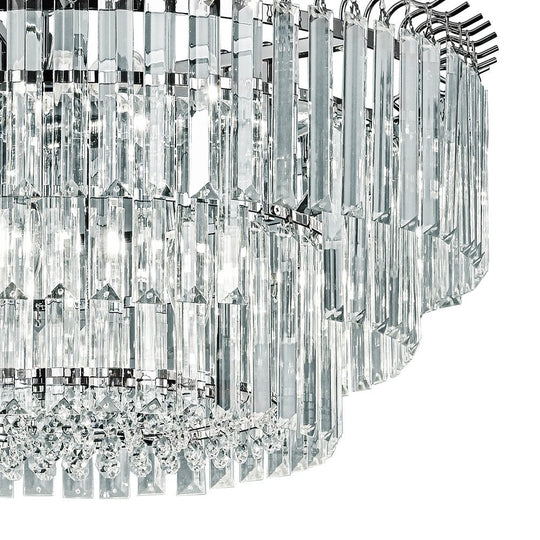 Pendantlightie - Modern 9 - Light Round Drum 3 - Tier Chandelier With Crystal - Chandeliers - Chrome -