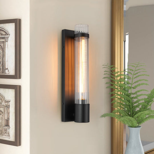 Pendantlightie - Modern Classical 1 - Light Fluted Cylinder Glass Vanity Sconce - Wall Light - Black -