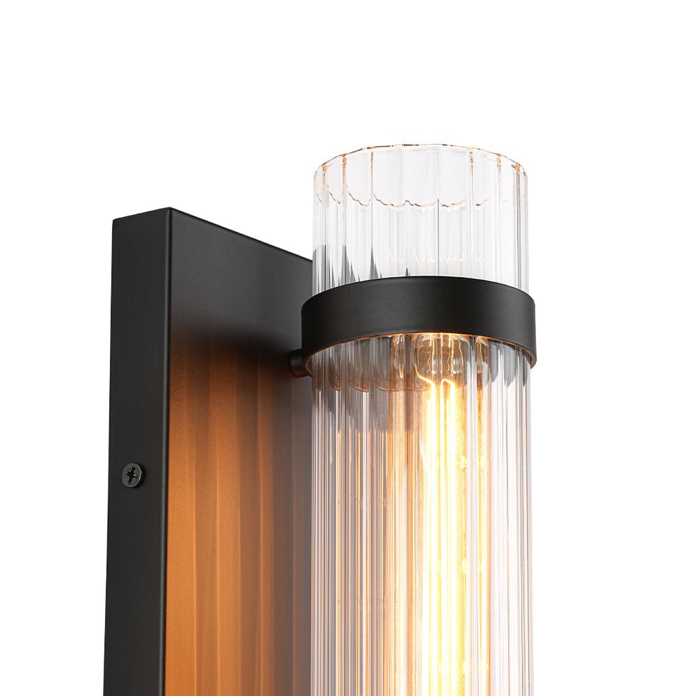 Pendantlightie - Modern Classical 1 - Light Fluted Cylinder Glass Vanity Sconce - Wall Light - Black -