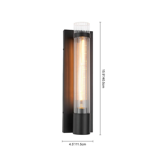 Pendantlightie - Modern Classical 1 - Light Fluted Cylinder Glass Vanity Sconce - Wall Light - Black -