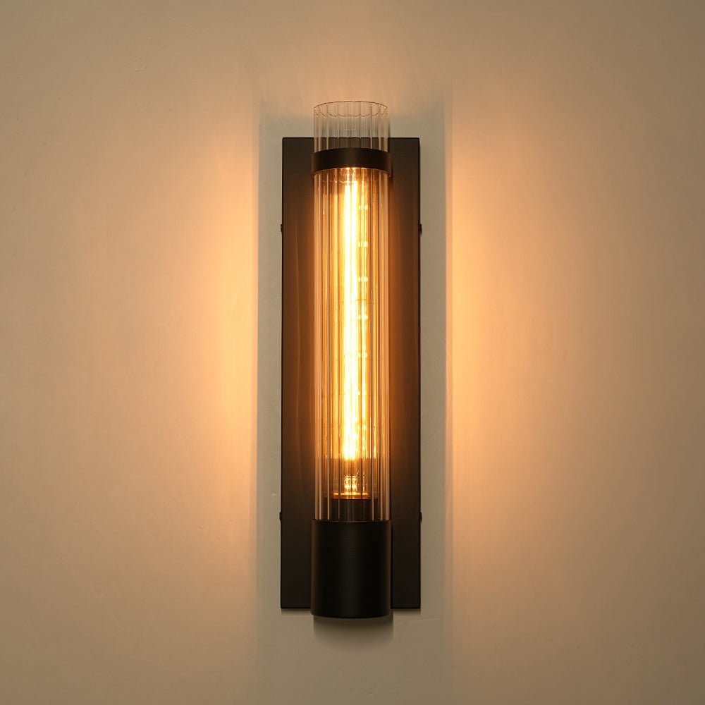 Pendantlightie - Modern Classical 1 - Light Fluted Cylinder Glass Vanity Sconce - Wall Light - Black -