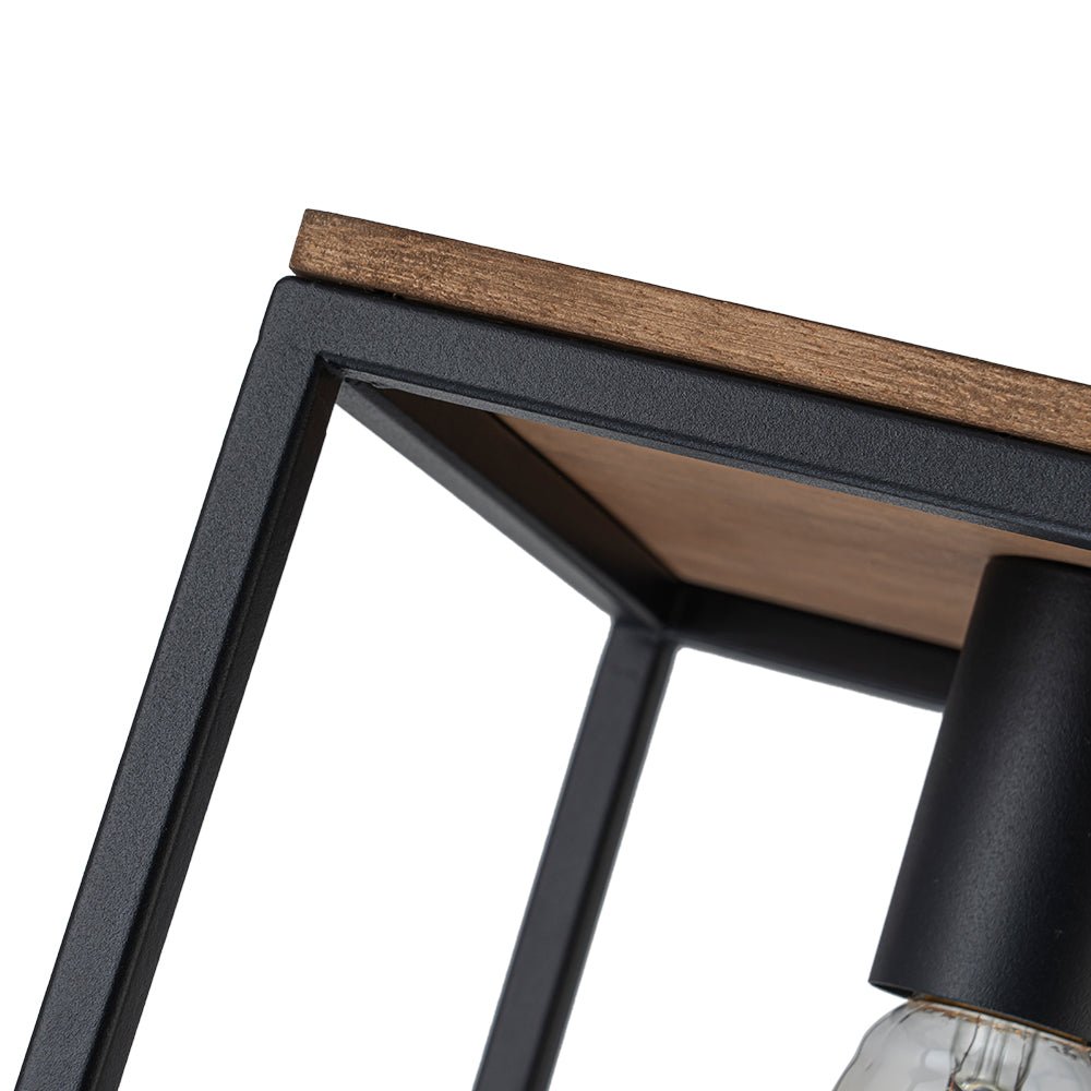 Pendantlightie - Modern Farmhouse 1 - Light Cage Square Pendant With Wood Accents - Pendants - Black -