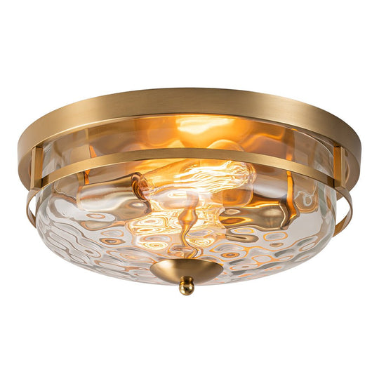 Pendantlightie - Modern Farmhouse 2 - Light Hammer Glass Shaded Round Ceiling Light - Flush Mount - Black -