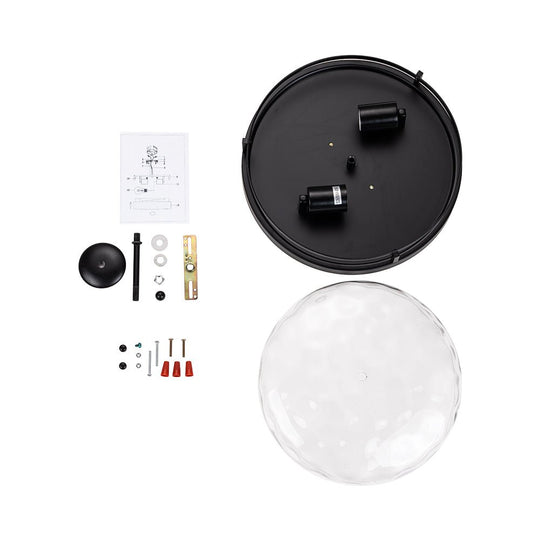 Pendantlightie - Modern Farmhouse 2 - Light Hammer Glass Shaded Round Ceiling Light - Flush Mount - Black -