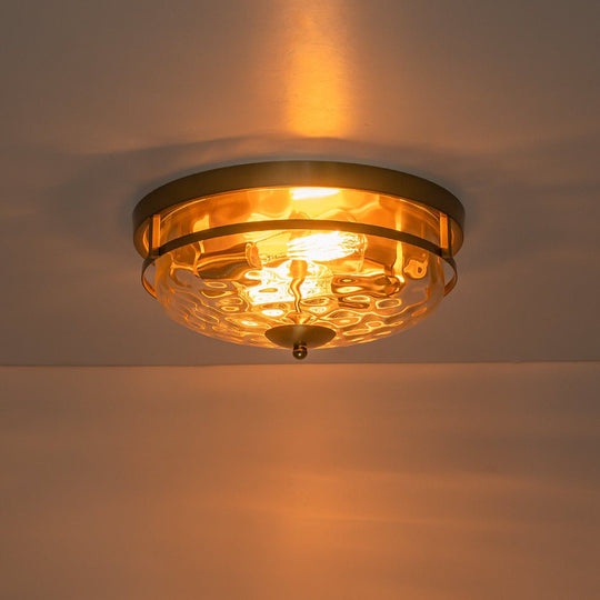 Pendantlightie - Modern Farmhouse 2 - Light Hammer Glass Shaded Round Ceiling Light - Flush Mount - Black -