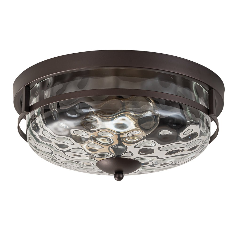 Pendantlightie - Modern Farmhouse 2 - Light Hammer Glass Shaded Round Ceiling Light - Flush Mount - Black -