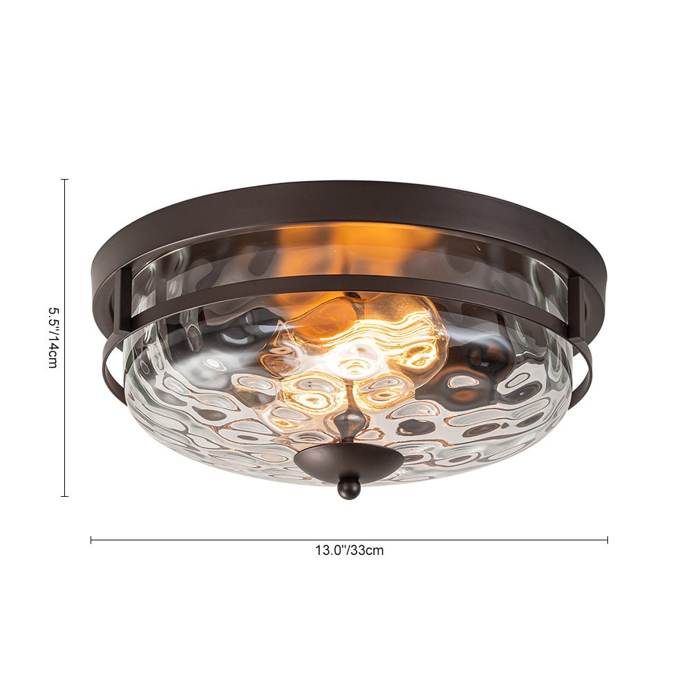 Pendantlightie - Modern Farmhouse 2 - Light Hammer Glass Shaded Round Ceiling Light - Flush Mount - Black -