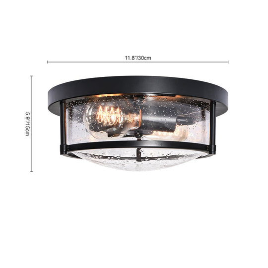 Pendantlightie - Modern Farmhouse 2 - Light Seeded Drum Glass Flush Ceiling Light - Flush Mount - Black -
