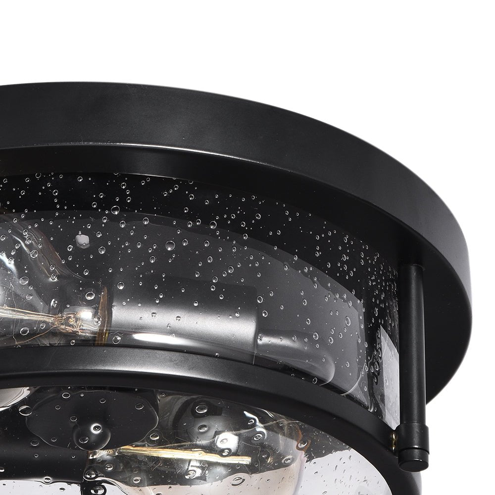 Pendantlightie - Modern Farmhouse 2 - Light Seeded Drum Glass Flush Ceiling Light - Flush Mount - Black -
