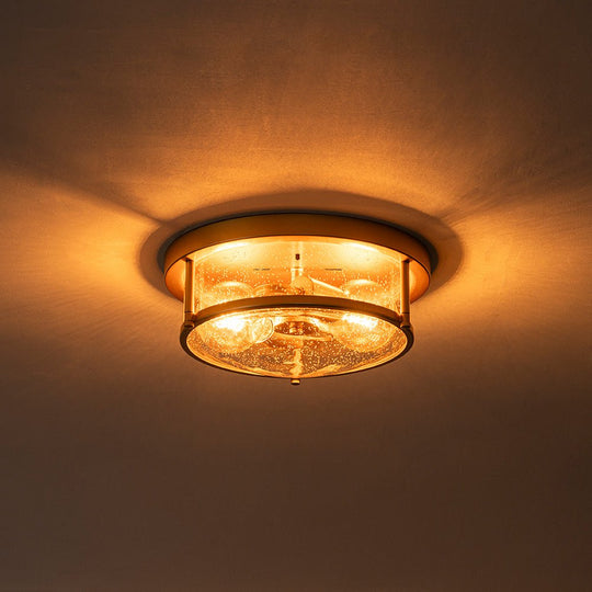 Pendantlightie - Modern Farmhouse 2 - Light Seeded Drum Glass Flush Ceiling Light - Flush Mount - Nickel -