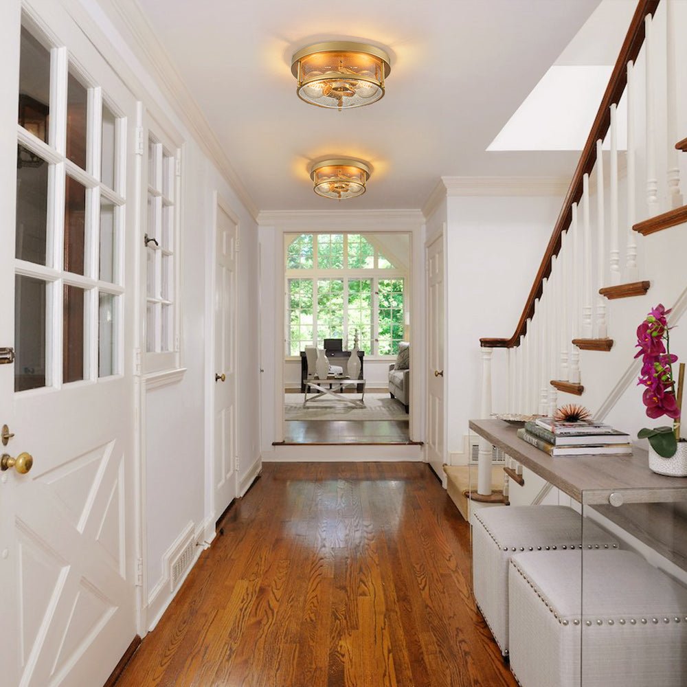 Pendantlightie - Modern Farmhouse 2 - Light Seeded Drum Glass Flush Ceiling Light - Flush Mount - Nickel -