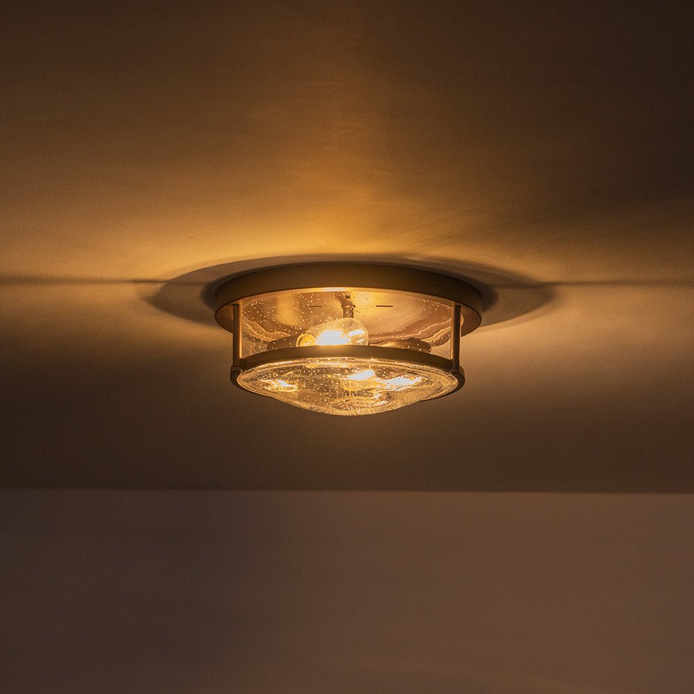 Pendantlightie - Modern Farmhouse 2 - Light Seeded Drum Glass Flush Ceiling Light - Flush Mount - Nickel -