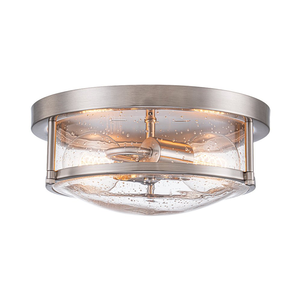 Pendantlightie - Modern Farmhouse 2 - Light Seeded Drum Glass Flush Ceiling Light - Flush Mount - Nickel -