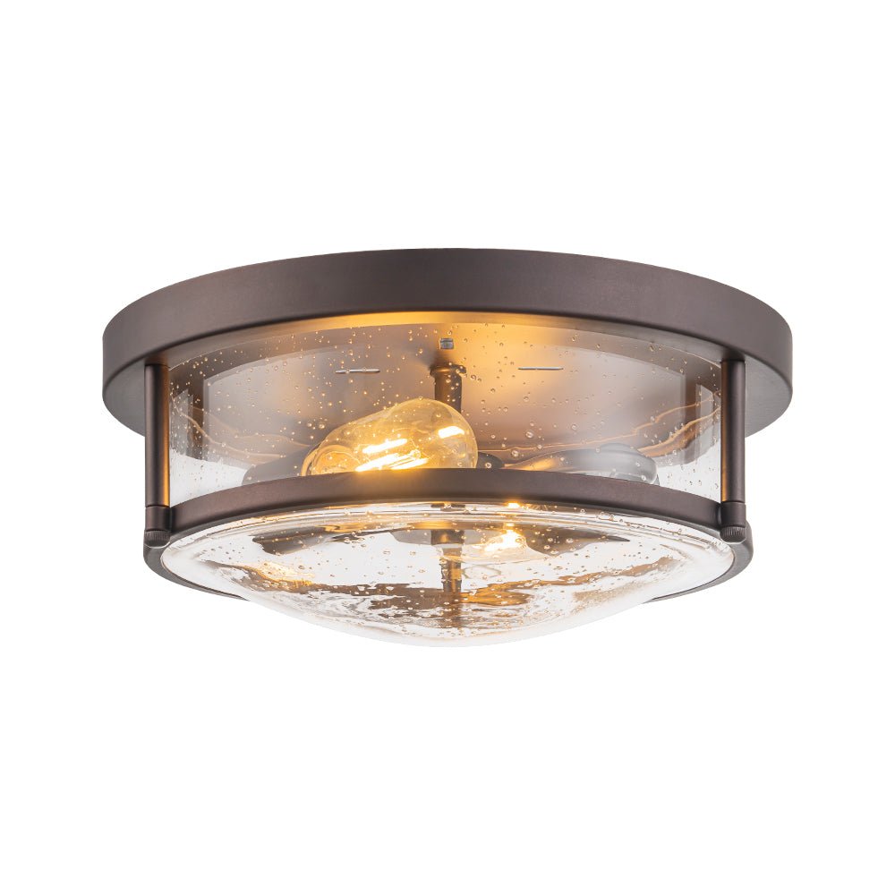 Pendantlightie - Modern Farmhouse 2 - Light Seeded Drum Glass Flush Ceiling Light - Flush Mount - Oil Rubbed Bronze -