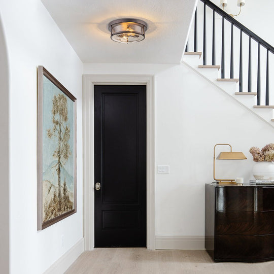 Pendantlightie - Modern Farmhouse 2 - Light Seeded Drum Glass Flush Ceiling Light - Flush Mount - Oil Rubbed Bronze -