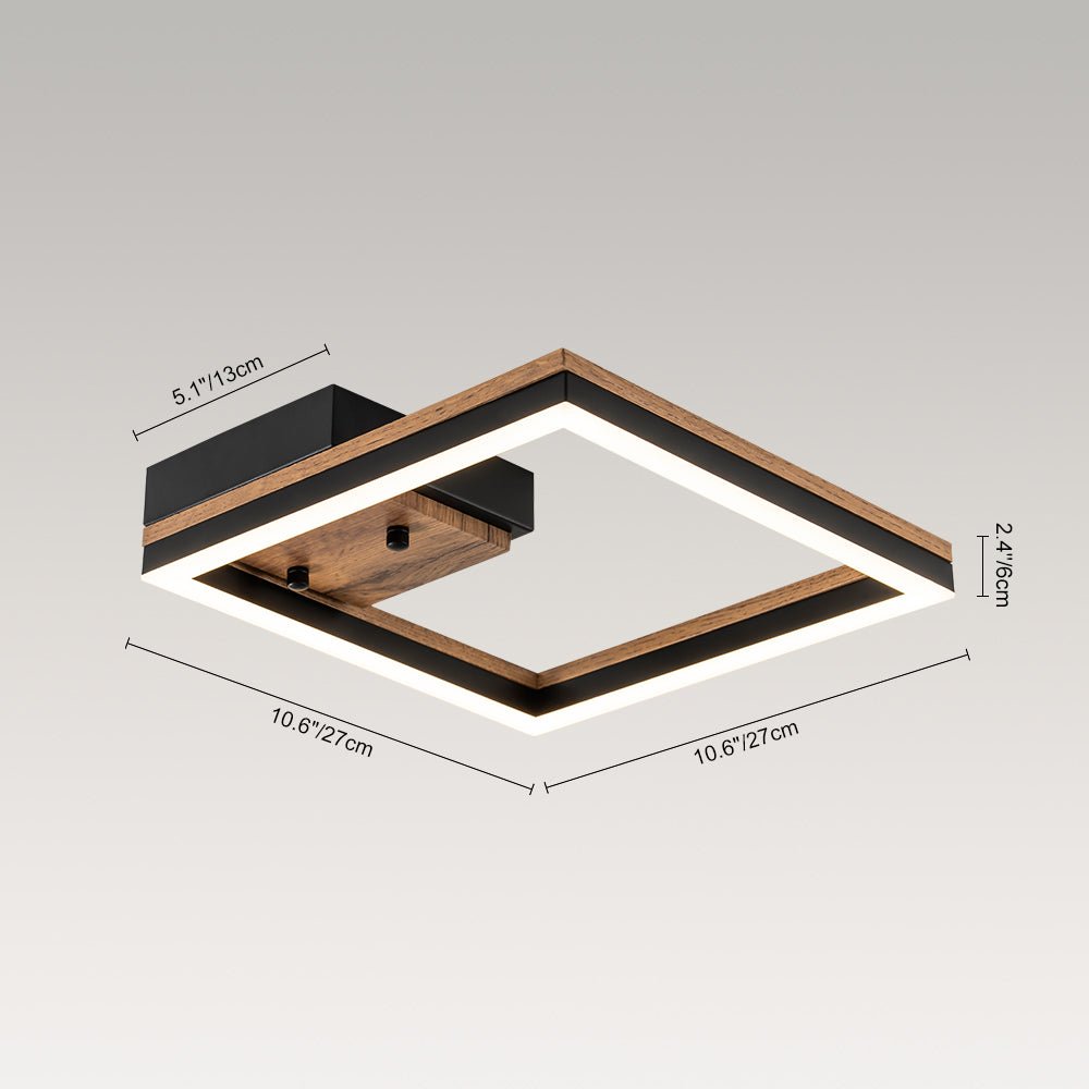 Pendantlightie - Modern Farmhouse Walnut Wood Grain Led Square Ceiling Light - Semi Flush Mount - 2Lt -