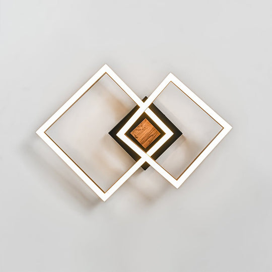 Pendantlightie - Modern Farmhouse Walnut Wood Grain Led Square Ceiling Light - Semi Flush Mount - 2Lt -