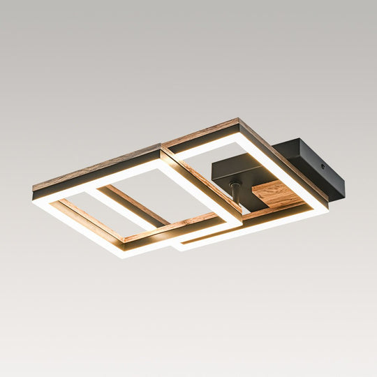 Pendantlightie - Modern Farmhouse Walnut Wood Grain Led Square Ceiling Light - Semi Flush Mount - 2Lt -