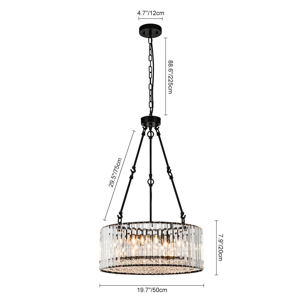 Pendantlightie - Modern Luxury 6 - Light Crystal Drum Chandelier With Adjustable Rods - Chandeliers - Black -