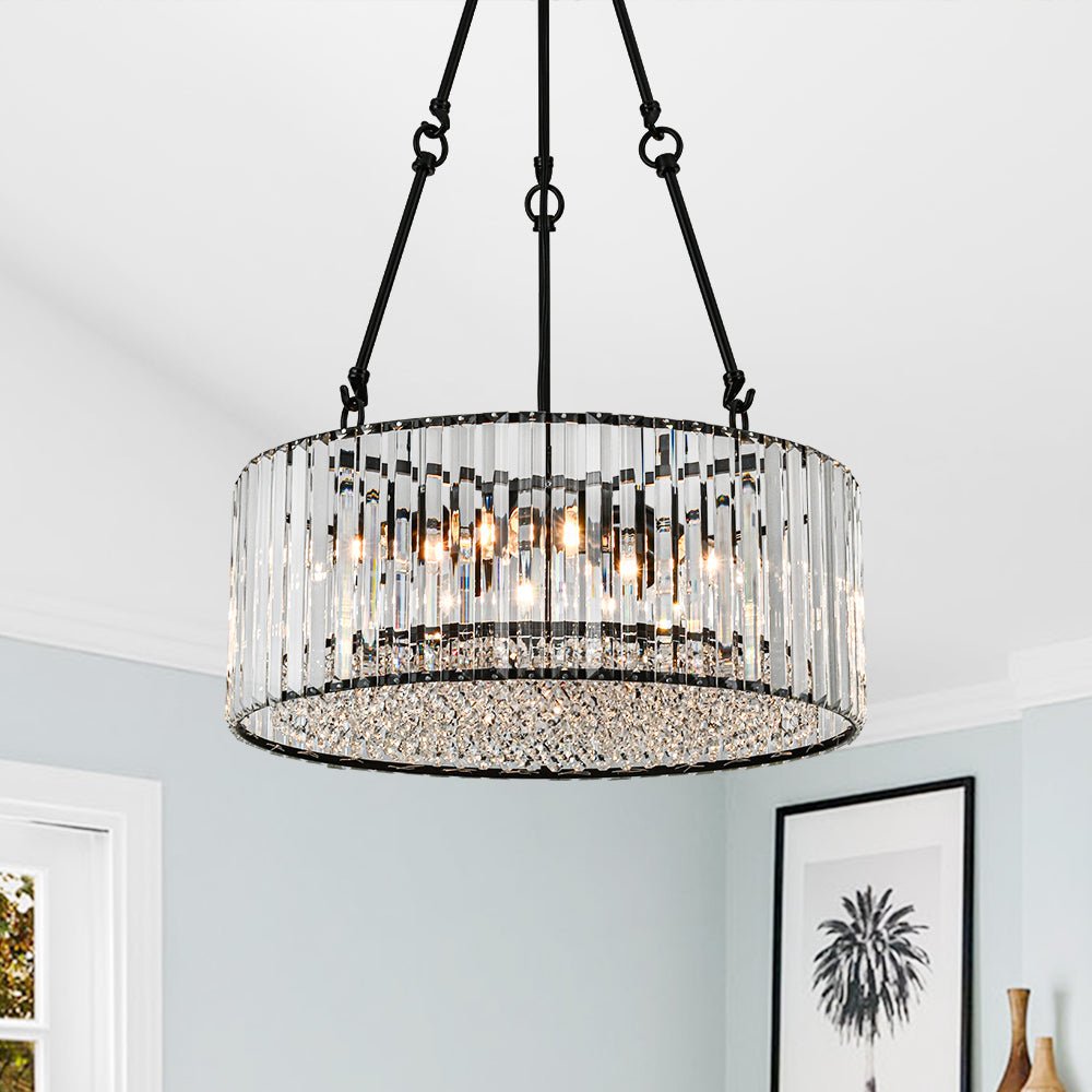 Pendantlightie - Modern Luxury 6 - Light Crystal Drum Chandelier With Adjustable Rods - Chandeliers - Black -
