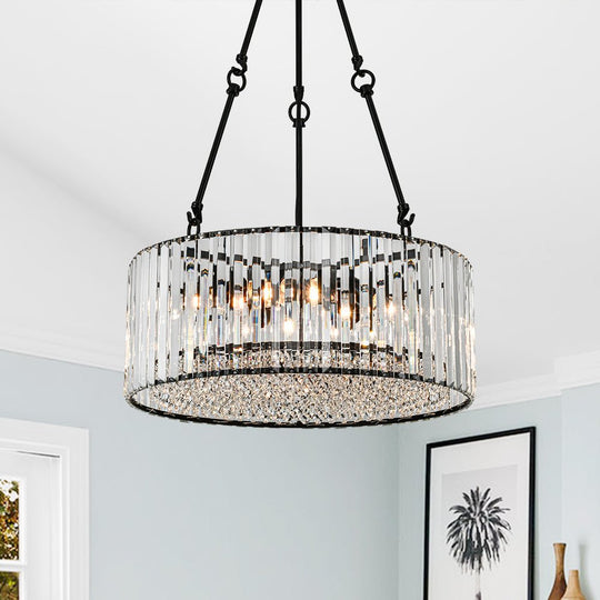 Pendantlightie - Modern Luxury 6 - Light Crystal Drum Chandelier With Adjustable Rods - Chandeliers - Black -