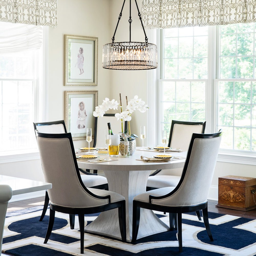 Pendantlightie - Modern Luxury 6 - Light Crystal Drum Chandelier With Adjustable Rods - Chandeliers - Black -