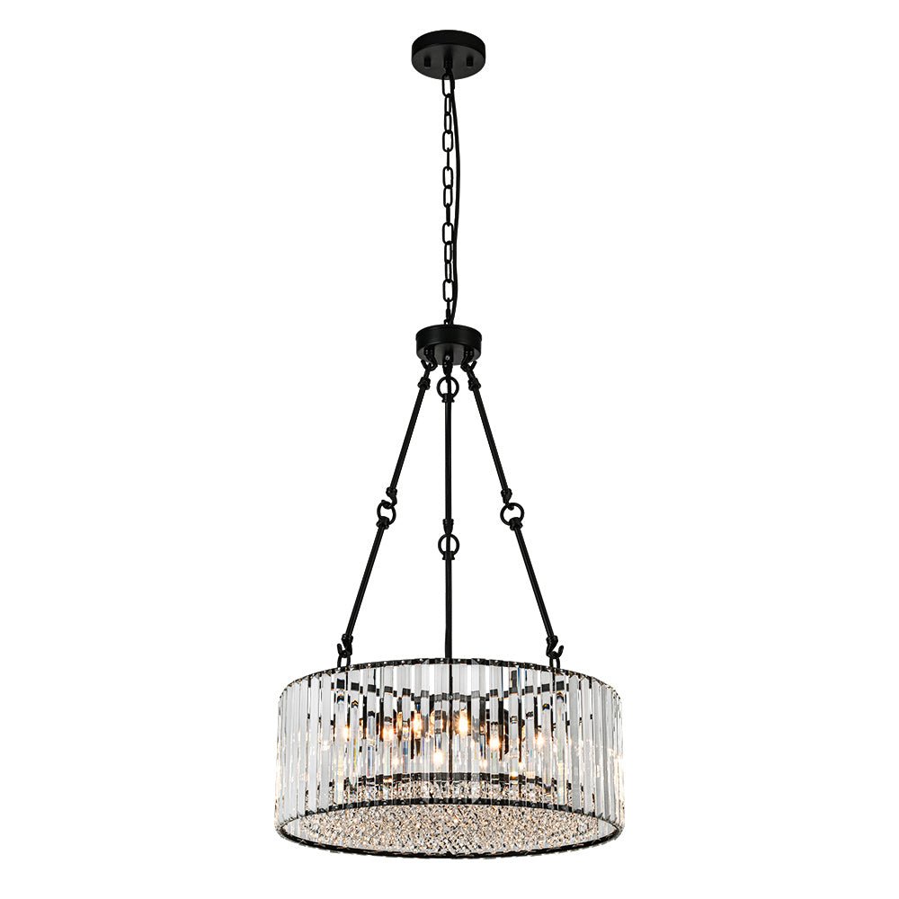 Pendantlightie - Modern Luxury 6 - Light Crystal Drum Chandelier With Adjustable Rods - Chandeliers - Black -