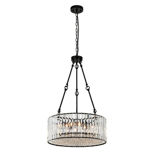 Pendantlightie - Modern Luxury 6 - Light Crystal Drum Chandelier With Adjustable Rods - Chandeliers - Black -