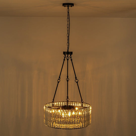 Pendantlightie - Modern Luxury 6 - Light Crystal Drum Chandelier With Adjustable Rods - Chandeliers - Black -