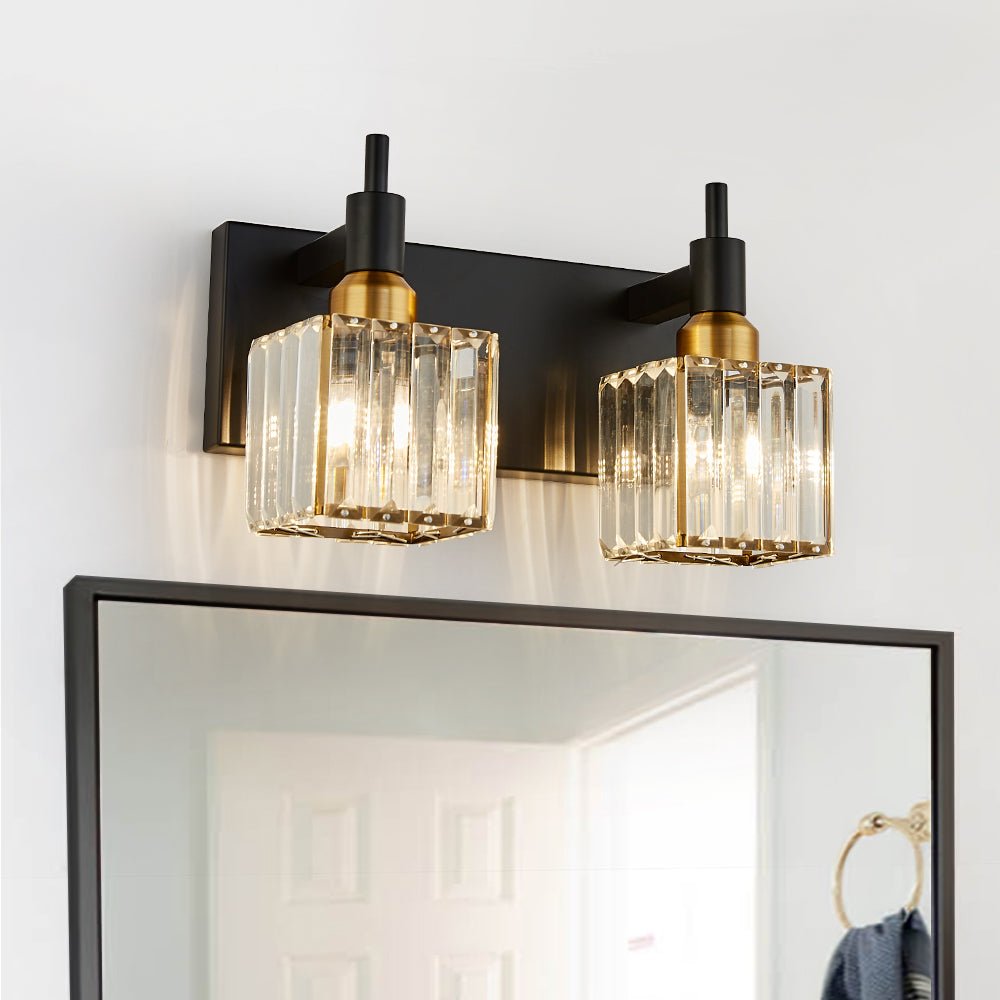 Pendantlightie-Modern Luxury Bathroom Crystal Wall Light-Wall Light-Black+Gold-2Lt
