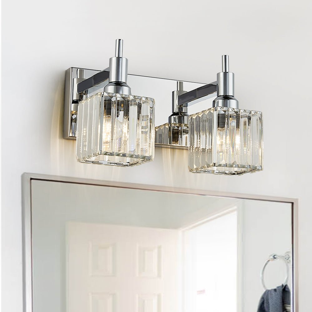 Pendantlightie-Modern Luxury Bathroom Crystal Wall Light-Wall Light-Chrome-2Lt
