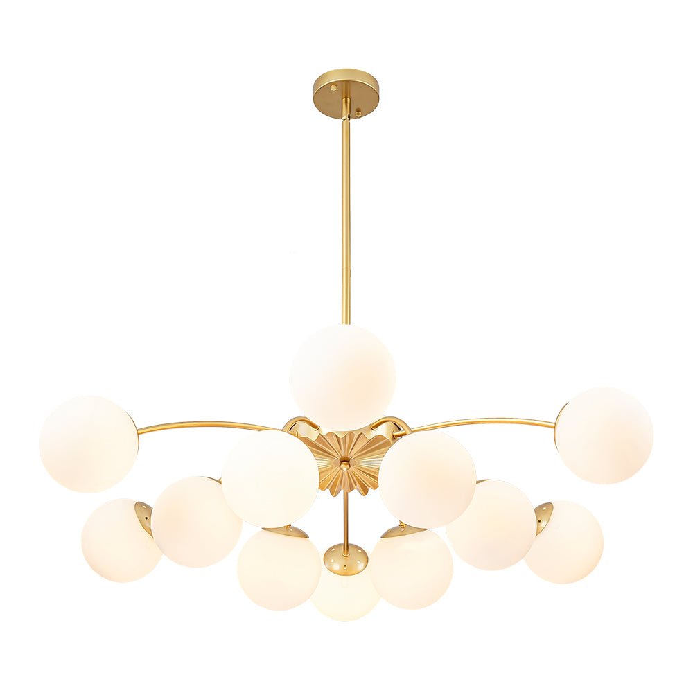 Pendantlightie - Modern Mid - Century 12 - Light Glass Globe Sputnik Chandelier - Chandeliers - Brass -
