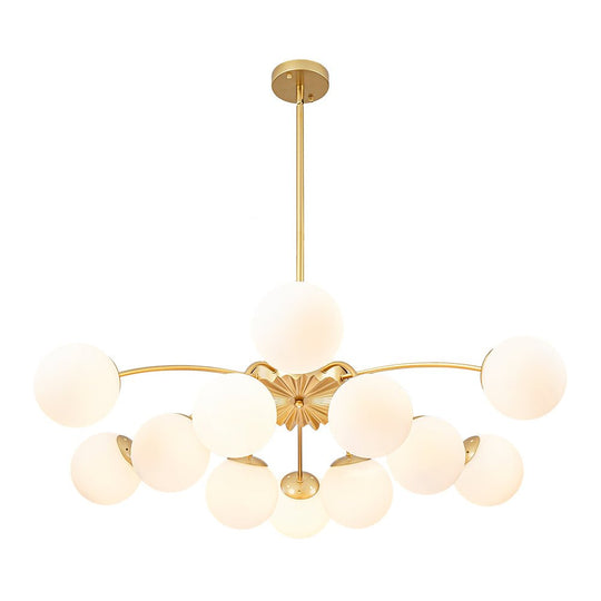 Pendantlightie - Modern Mid - Century 12 - Light Glass Globe Sputnik Chandelier - Chandeliers - Brass -