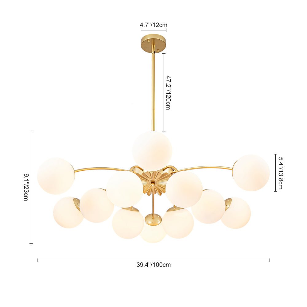 Pendantlightie - Modern Mid - Century 12 - Light Glass Globe Sputnik Chandelier - Chandeliers - Brass -