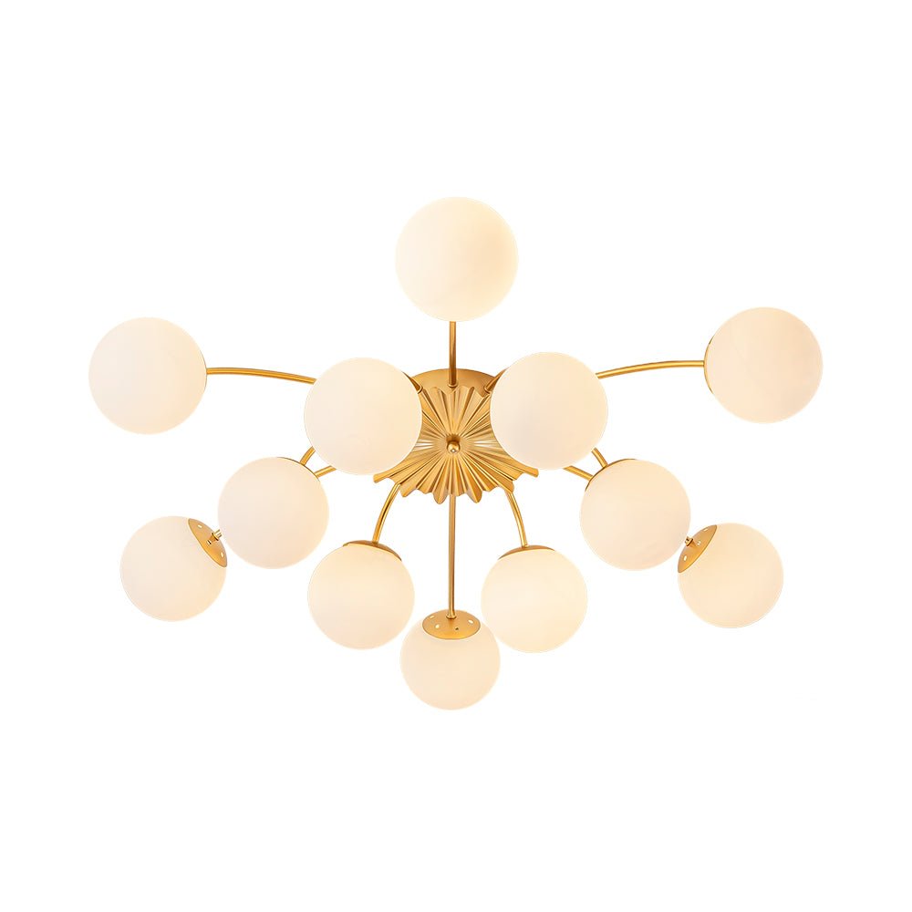 Pendantlightie - Modern Mid - Century 12 - Light Glass Globe Sputnik Chandelier - Chandeliers - Brass -