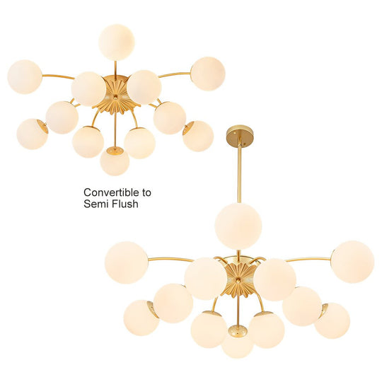 Pendantlightie - Modern Mid - Century 12 - Light Glass Globe Sputnik Chandelier - Chandeliers - Brass -