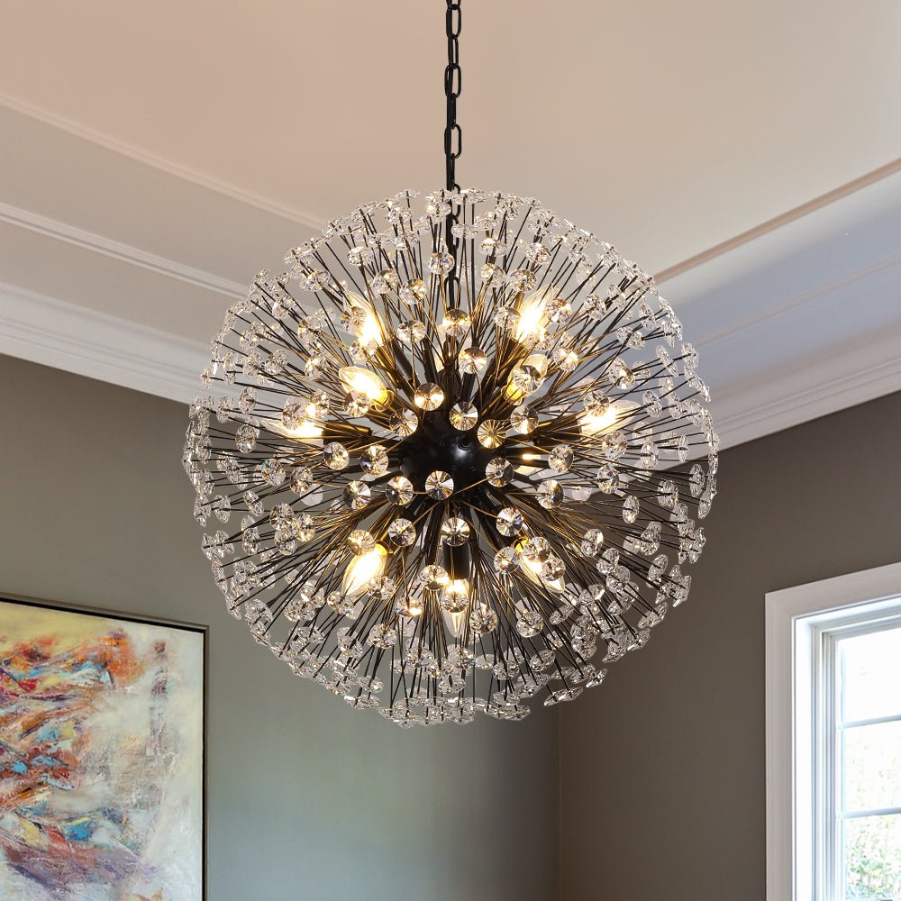 Pendantlightie - Modern Mid - Century 12 - Light Sputnik Crystal Firework Globe Chandelier - Chandeliers - Black -