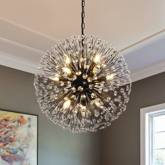Pendantlightie - Modern Mid - Century 12 - Light Sputnik Crystal Firework Globe Chandelier - Chandeliers - Black -