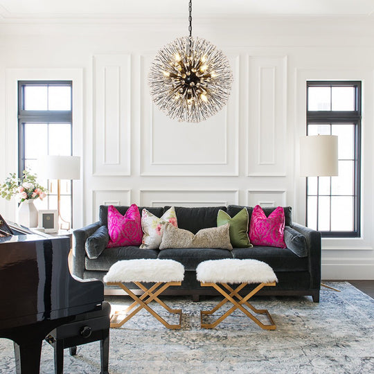 Pendantlightie - Modern Mid - Century 12 - Light Sputnik Crystal Firework Globe Chandelier - Chandeliers - Gold -