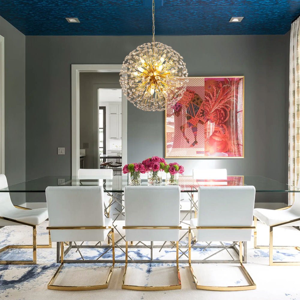 Pendantlightie - Modern Mid - Century 12 - Light Sputnik Crystal Firework Globe Chandelier - Chandeliers - Gold -