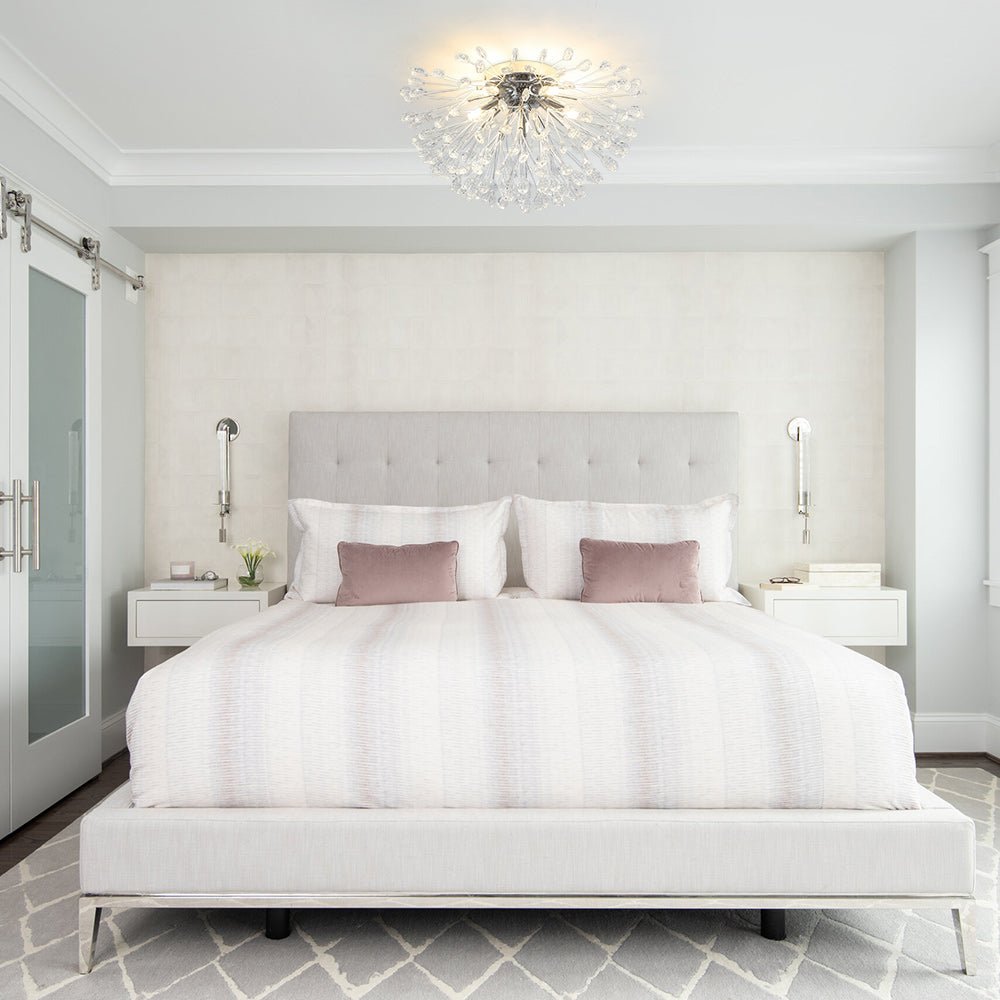 Pendantlightie - Modern Mid - Century 5 - Light Crystal Firework Flower Semi Flush Mount - Semi Flush Mount - Chrome -