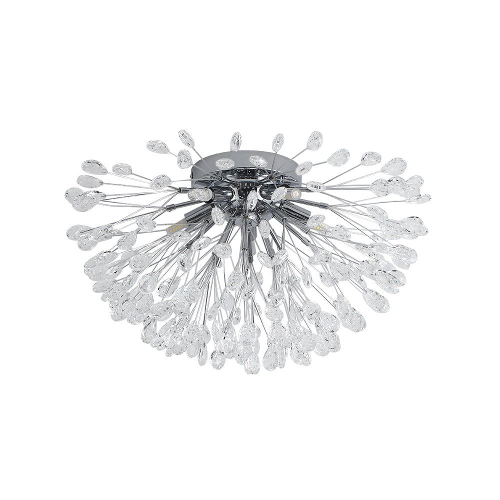 Pendantlightie - Modern Mid - Century 5 - Light Crystal Firework Flower Semi Flush Mount - Semi Flush Mount - Chrome -
