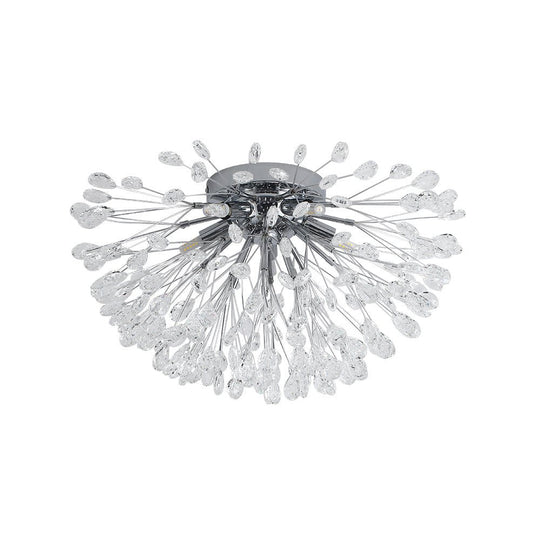 Pendantlightie - Modern Mid - Century 5 - Light Crystal Firework Flower Semi Flush Mount - Semi Flush Mount - Chrome -