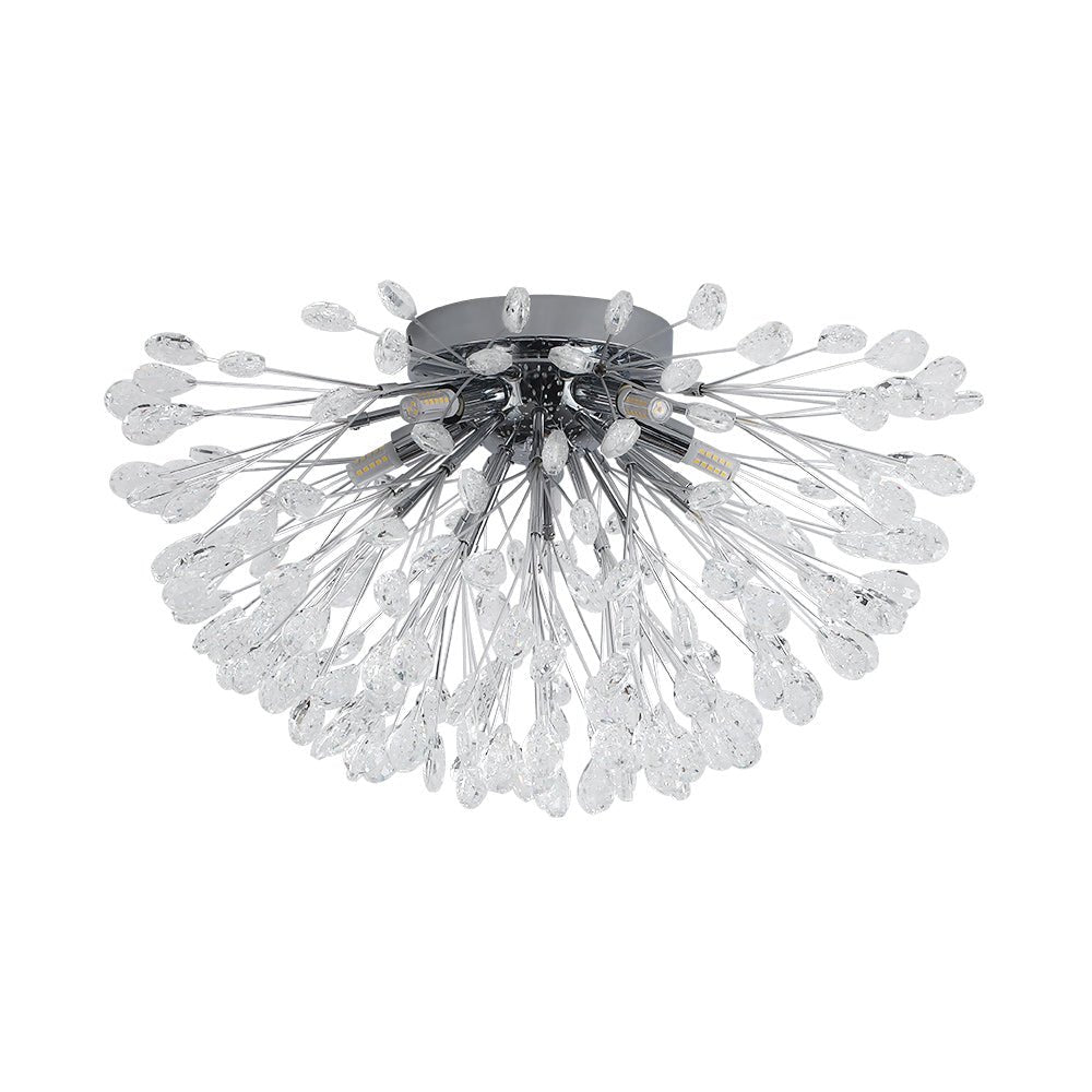 Pendantlightie - Modern Mid - Century 5 - Light Crystal Firework Flower Semi Flush Mount - Semi Flush Mount - Chrome -