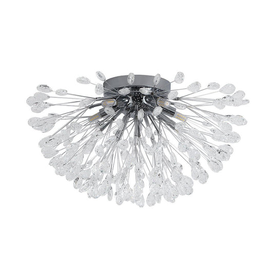 Pendantlightie - Modern Mid - Century 5 - Light Crystal Firework Flower Semi Flush Mount - Semi Flush Mount - Chrome -