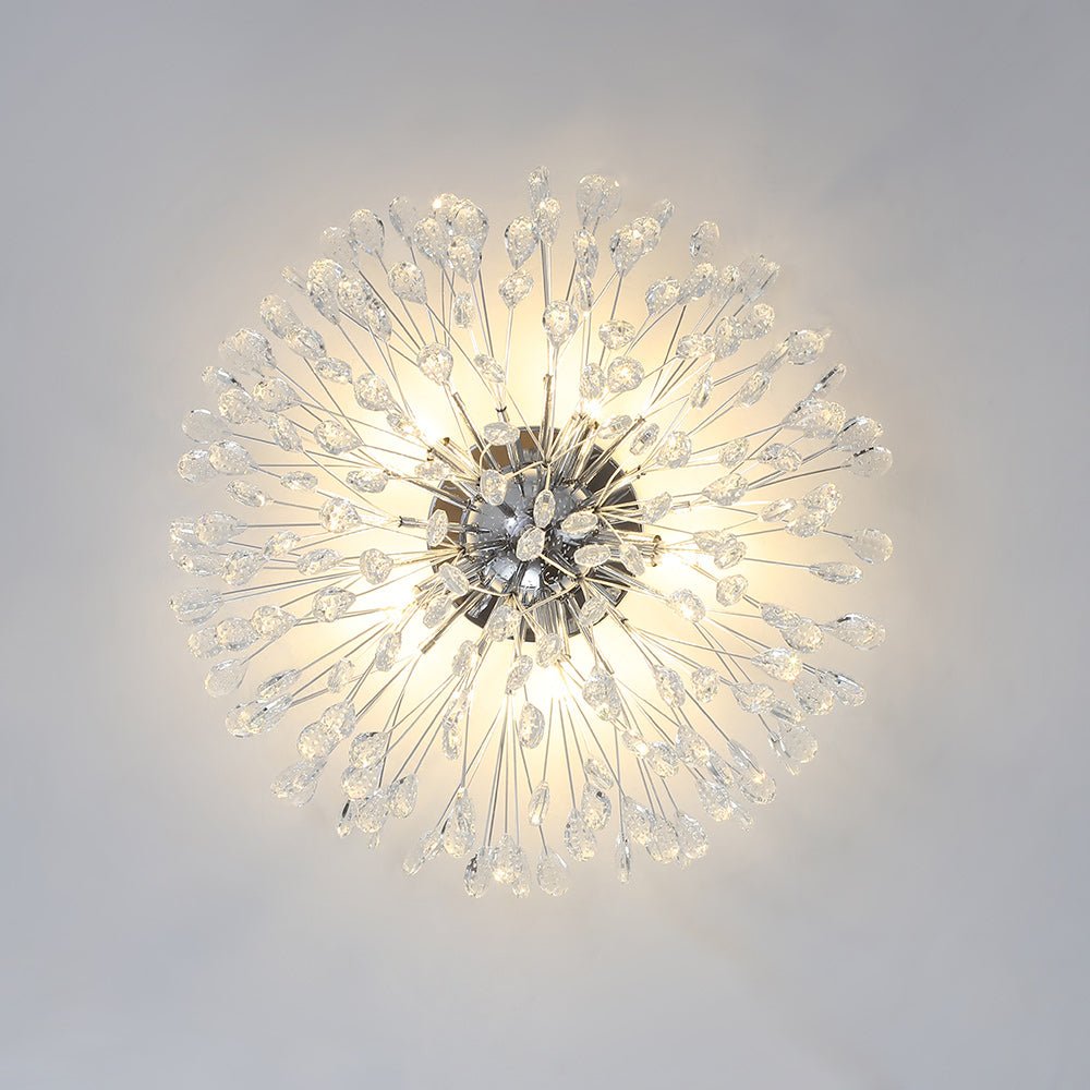 Pendantlightie - Modern Mid - Century 5 - Light Crystal Firework Flower Semi Flush Mount - Semi Flush Mount - Chrome -