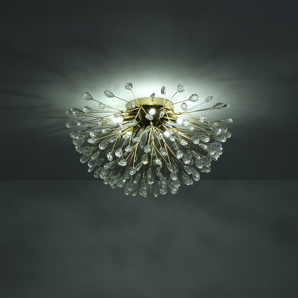 Pendantlightie - Modern Mid - Century 5 - Light Crystal Firework Flower Semi Flush Mount - Semi Flush Mount - Gold -