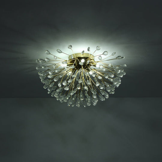 Pendantlightie - Modern Mid - Century 5 - Light Crystal Firework Flower Semi Flush Mount - Semi Flush Mount - Gold -