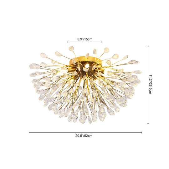 Pendantlightie - Modern Mid - Century 5 - Light Crystal Firework Flower Semi Flush Mount - Semi Flush Mount - Gold -